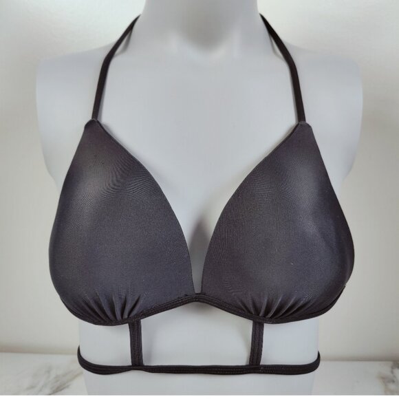 Unbranded Black Caged Molded Cup Halter Triangle Bikini Top, Sz L - Picture 2 of 10
